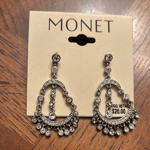 Monet Jewelry - Monet Silver Dangle Earrings with Sparkling Accents